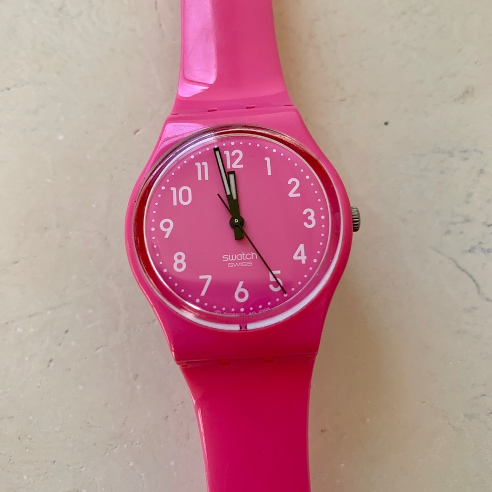 Pink Swatch watch